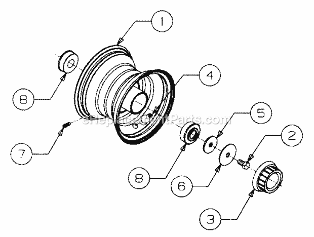 Front Wheel Diagram and Parts List for 2166 13A-214G100, 13A-254G100 Cub Cadet Lawn Tractor
